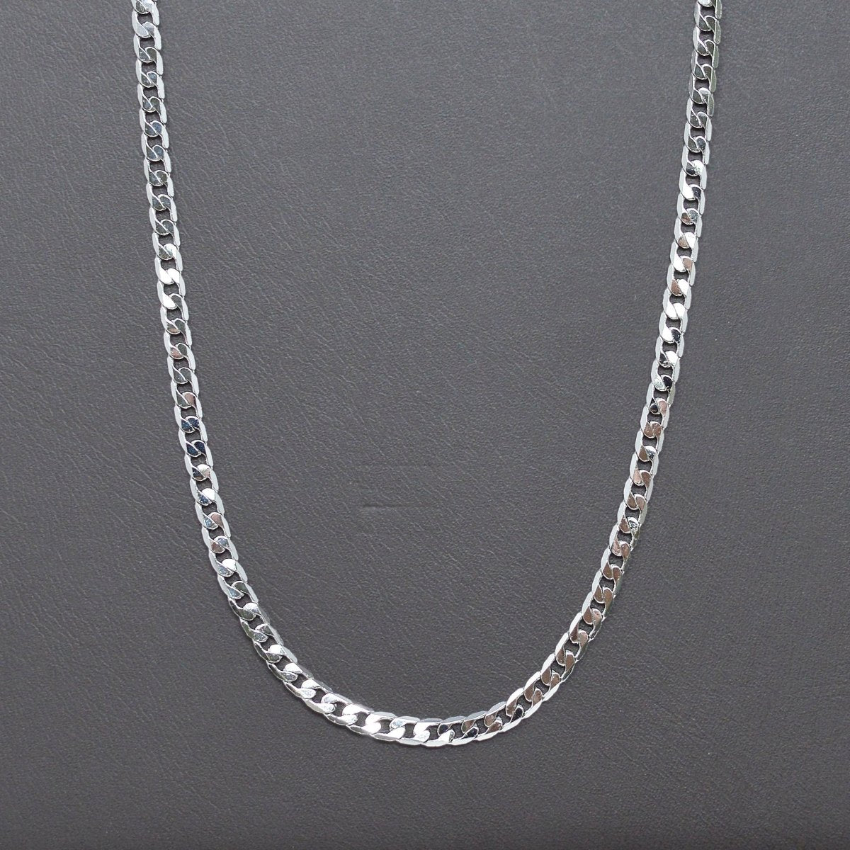 Silver Curb Flat Oval Smooth White gold Filled Chain 17.7" inch 3mm Tarnish Resistant Finished Chain for Jewelry Making and Craft Supplies | CN-1010 Clearance Pricing - DLUXCA
