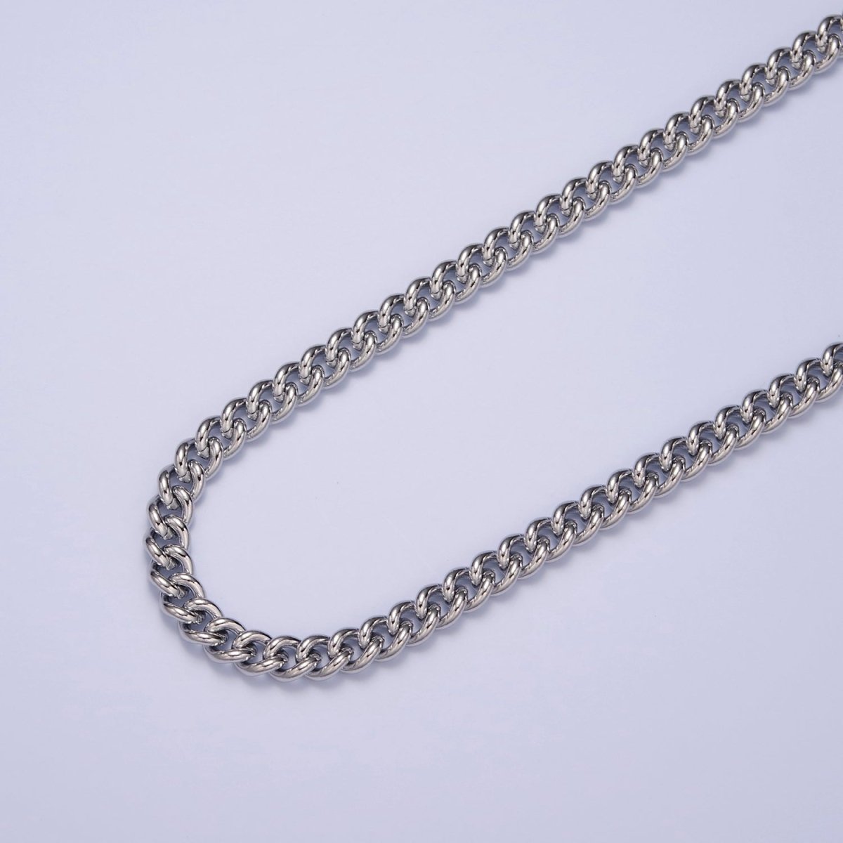 Silver Curb Link Unfinished Chain, 5.3mm Width 19.5 inch long | WA-1391 Clearance Pricing - DLUXCA