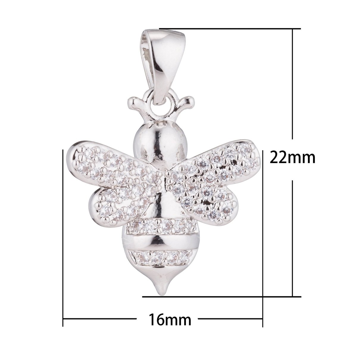 Silver Cute Queen Bee Honeybee Bumblebee Animal Life Nature Cubic Zirconia Necklace Pendant Charm Bead Bails Findings for Jewelry Making H-383 - DLUXCA