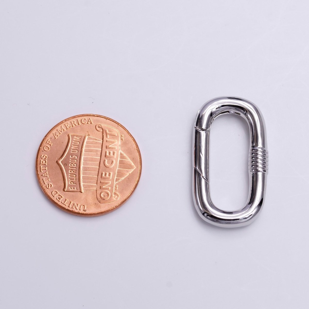 Silver Drill Textured 24.5mm Oval Oblong PUSH Spring Gate Ring Jewelry Supply | Z-376 - DLUXCA