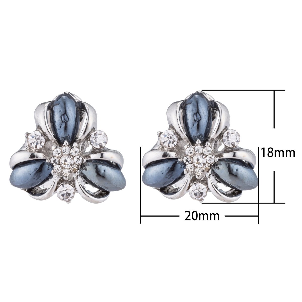 Silver Flower Stud Earrings, Navy Royal Blue Star Gemstone, Snowflake, Austria Crystal Modern Findings, 062918-1235 - DLUXCA