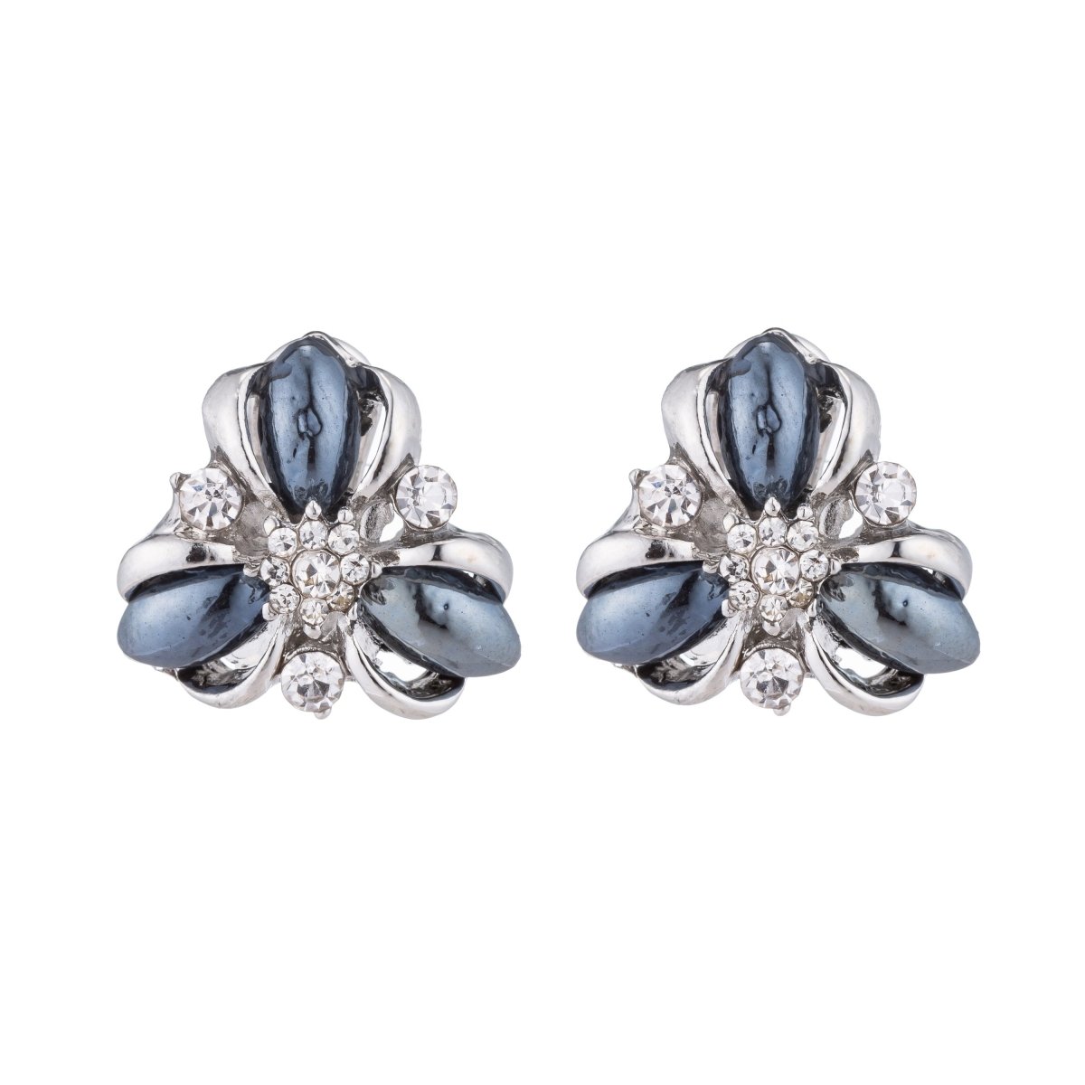 Silver Flower Stud Earrings, Navy Royal Blue Star Gemstone, Snowflake, Austria Crystal Modern Findings, 062918-1235 - DLUXCA