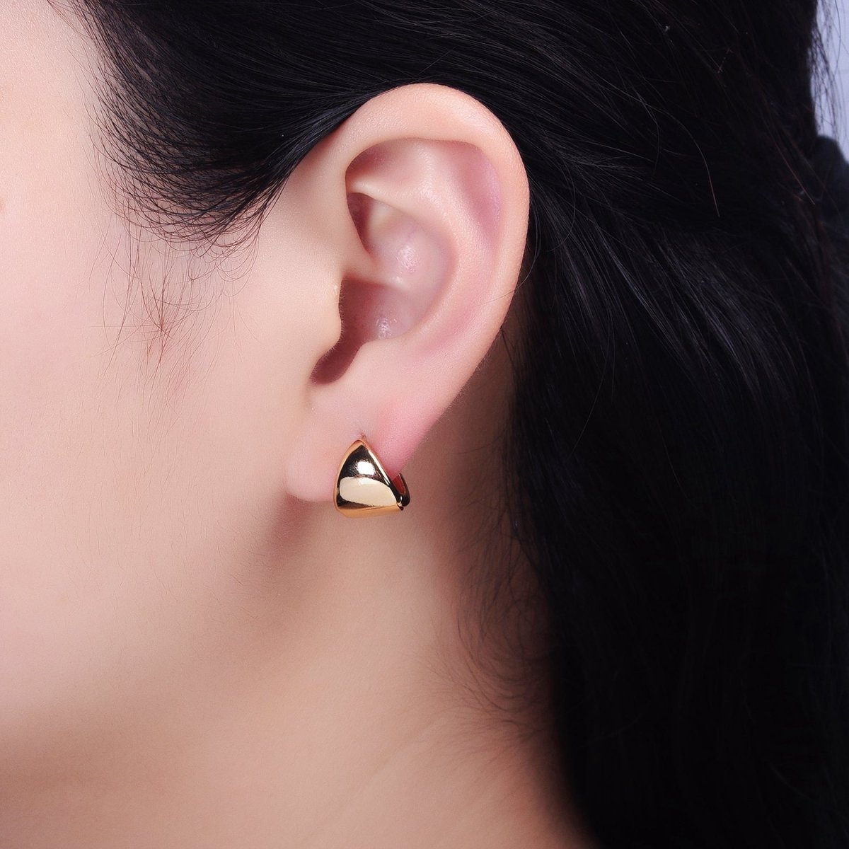 Silver, Gold 11.5mm Cartilage Wide Dome Triangle Huggie Earrings | AB801 AB823 - DLUXCA