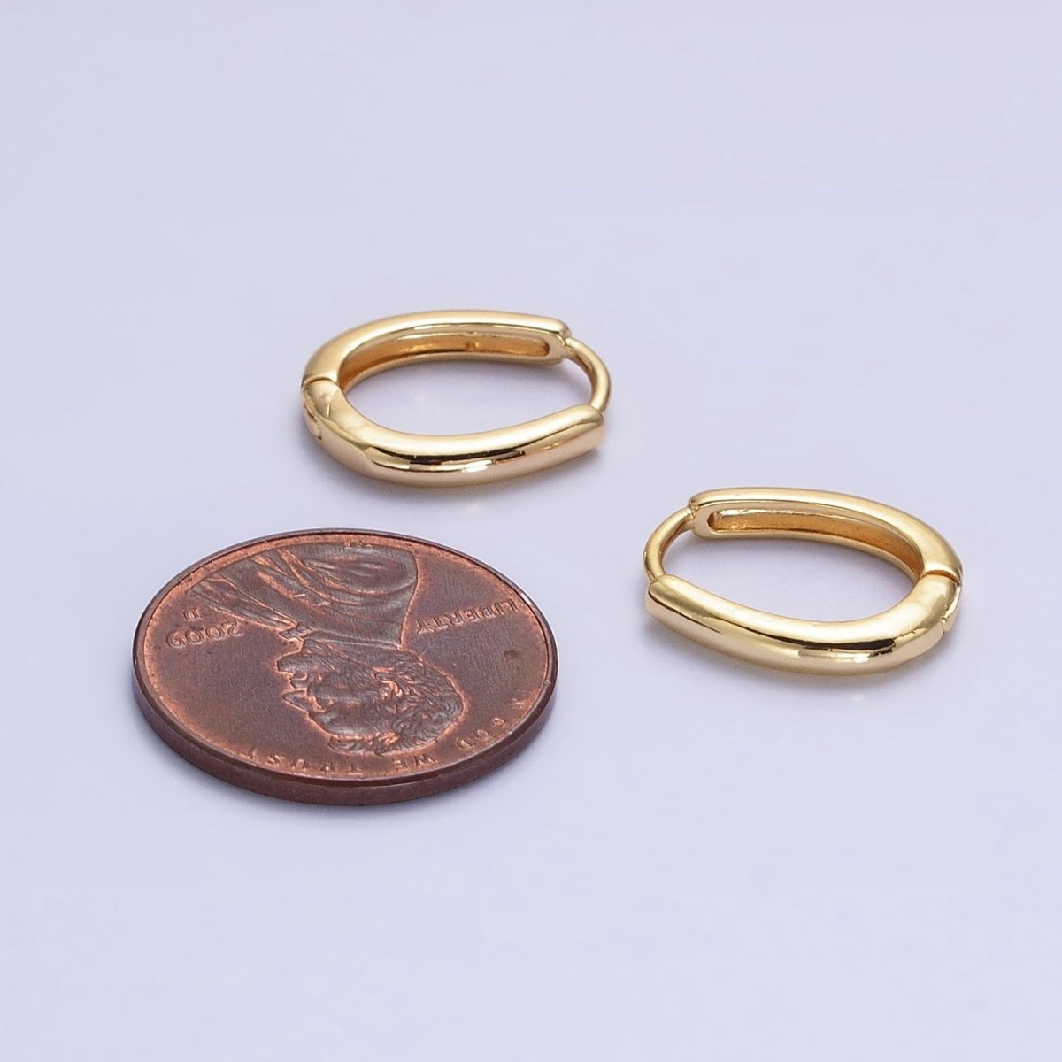 Silver, Gold 14.5mm Oblong Oval Minimalist Hoop Earrings | AB1016 - DLUXCA