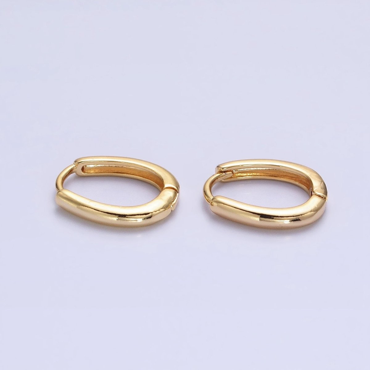 Silver, Gold 14.5mm Oblong Oval Minimalist Hoop Earrings | AB1016 - DLUXCA