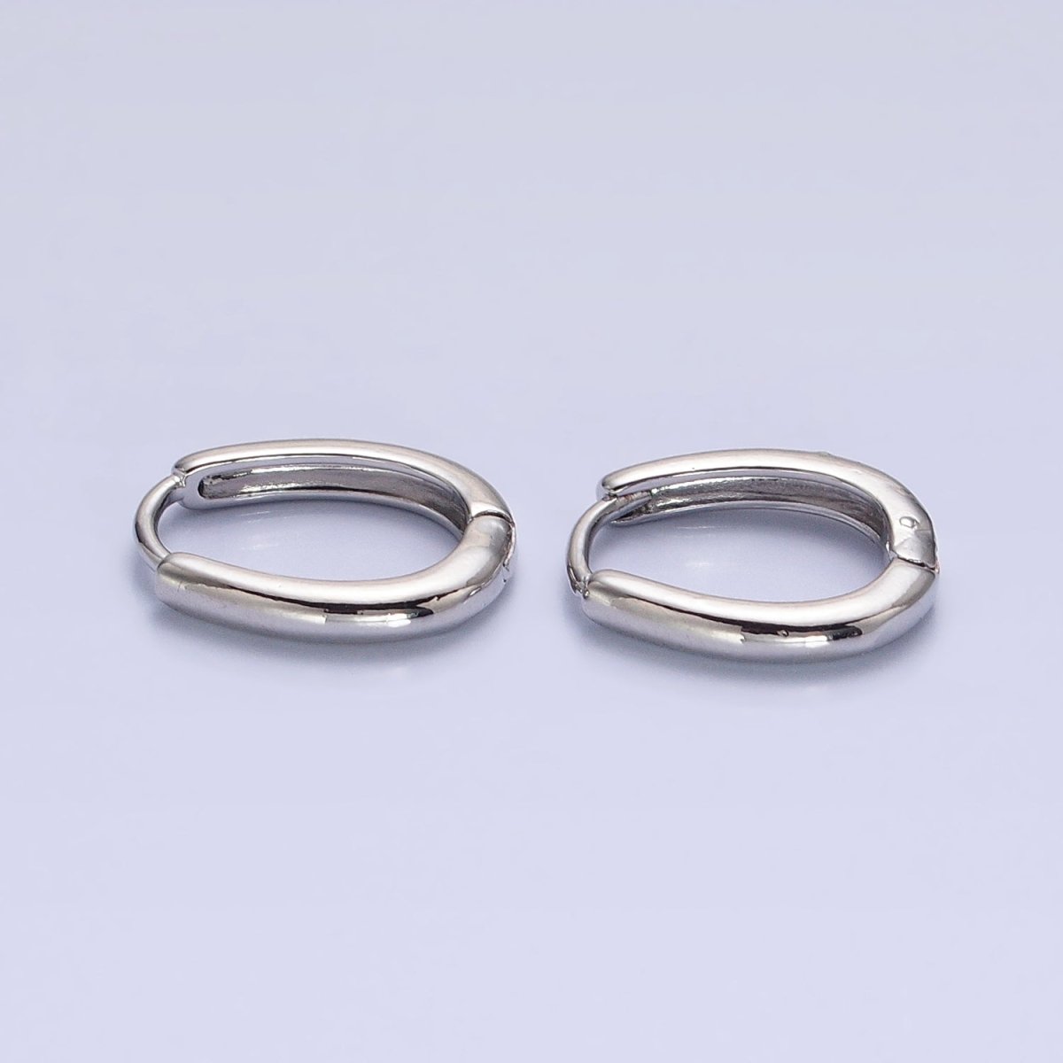 Silver, Gold 14.5mm Oblong Oval Minimalist Hoop Earrings | AB1016 - DLUXCA