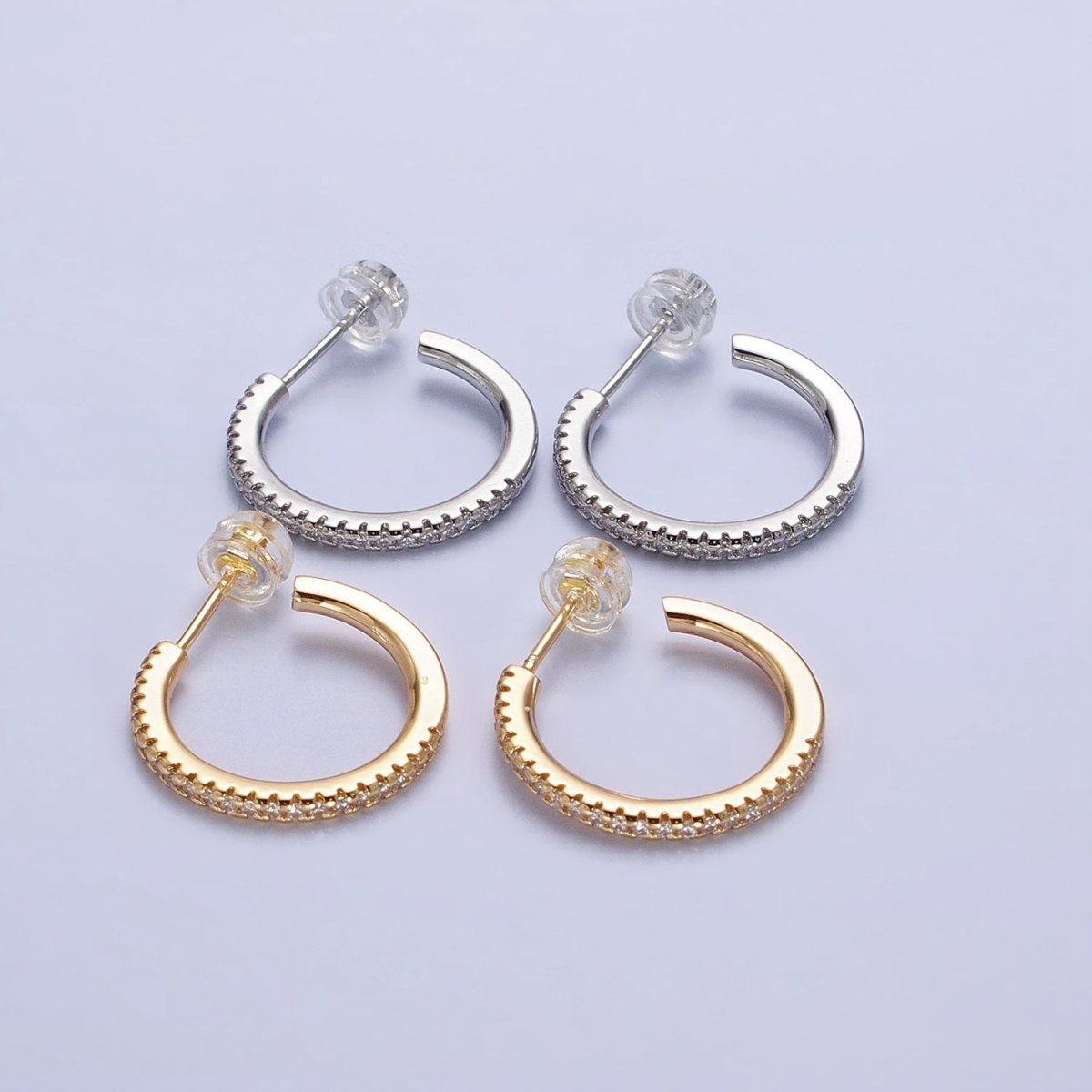 Silver, Gold 20mm Clear Micro Paved CZ Circular Round Stud Earrings | AB811 AB831 - DLUXCA