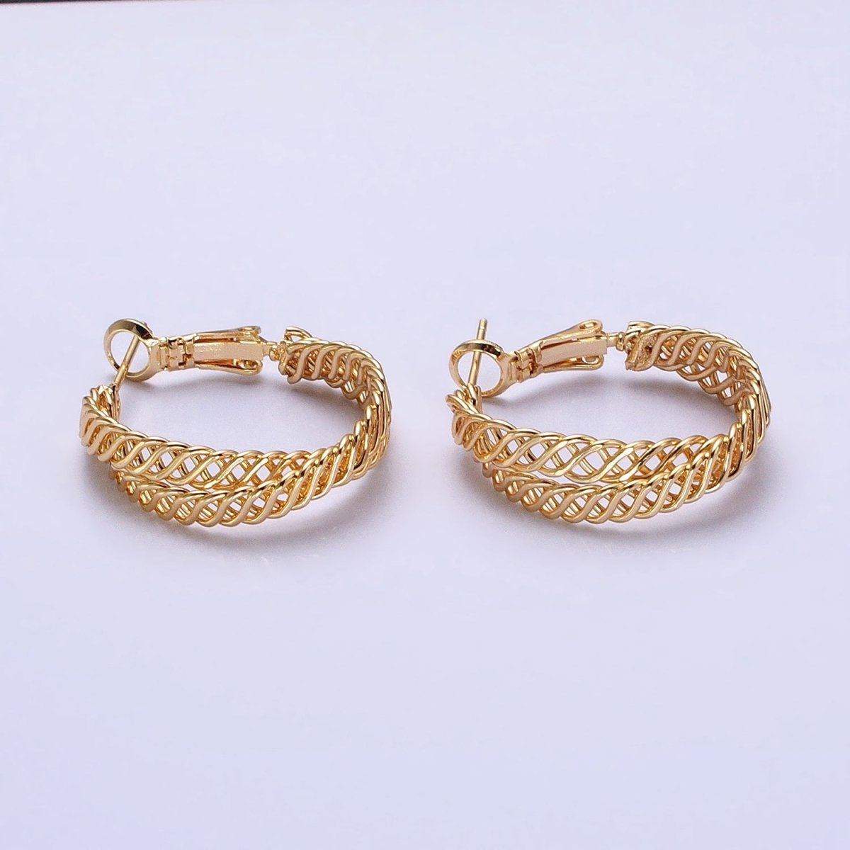 ,Silver, Gold 25mm Open Braided Woven Chain Link Hinge Hoop Earrings | AB932 AB936 - DLUXCA