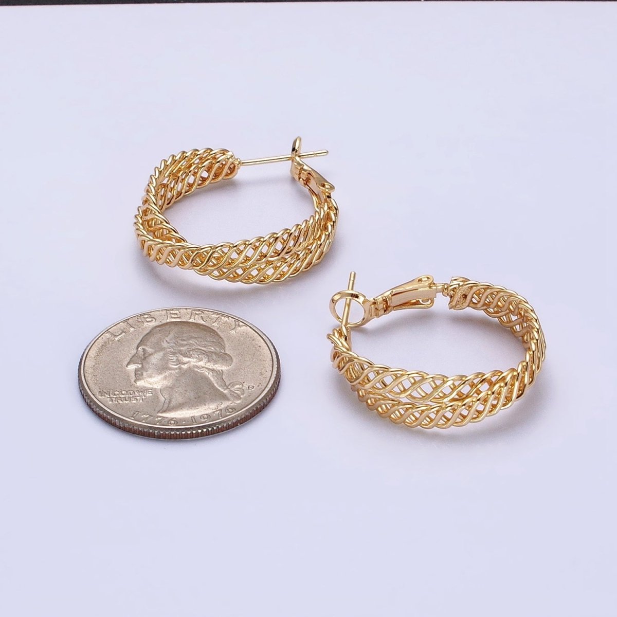 ,Silver, Gold 25mm Open Braided Woven Chain Link Hinge Hoop Earrings | AB932 AB936 - DLUXCA