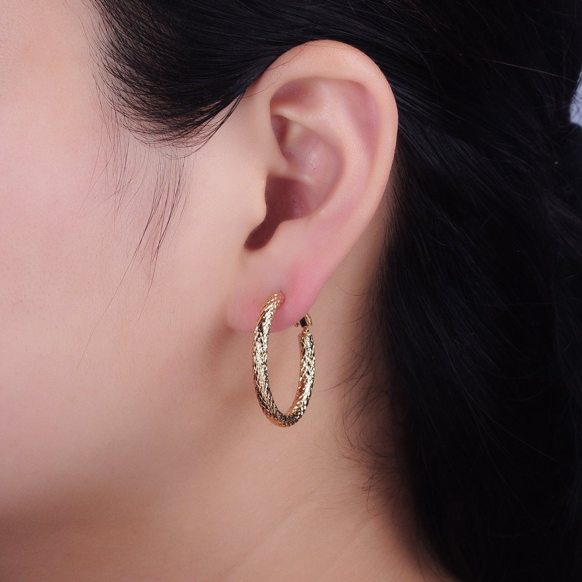 Silver, Gold 30mm Rhombus Textured Hinge Hoop Earrings | AB1094 AD792 - DLUXCA