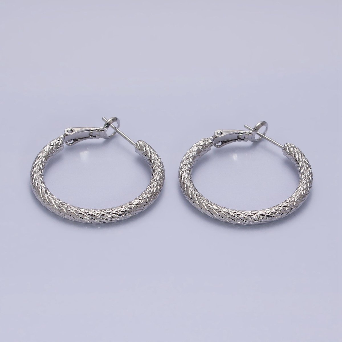 Silver, Gold 30mm Rhombus Textured Hinge Hoop Earrings | AB1094 AD792 - DLUXCA