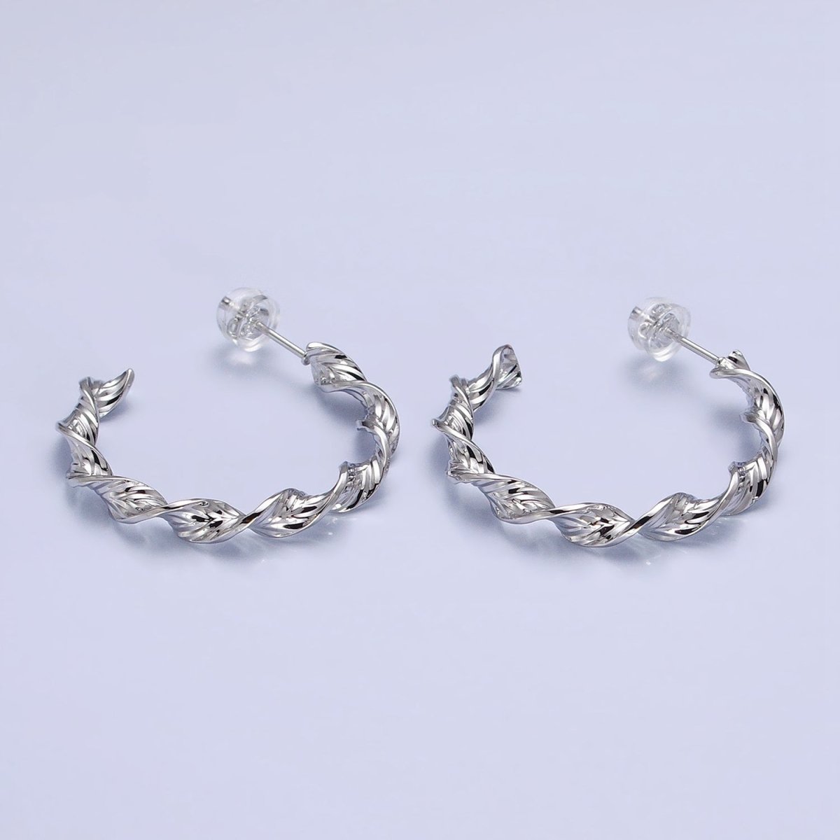 Silver, Gold 30mm Twisted Line Leaf Textured C-Shaped Hoop Earrings | AB852 AB884 - DLUXCA