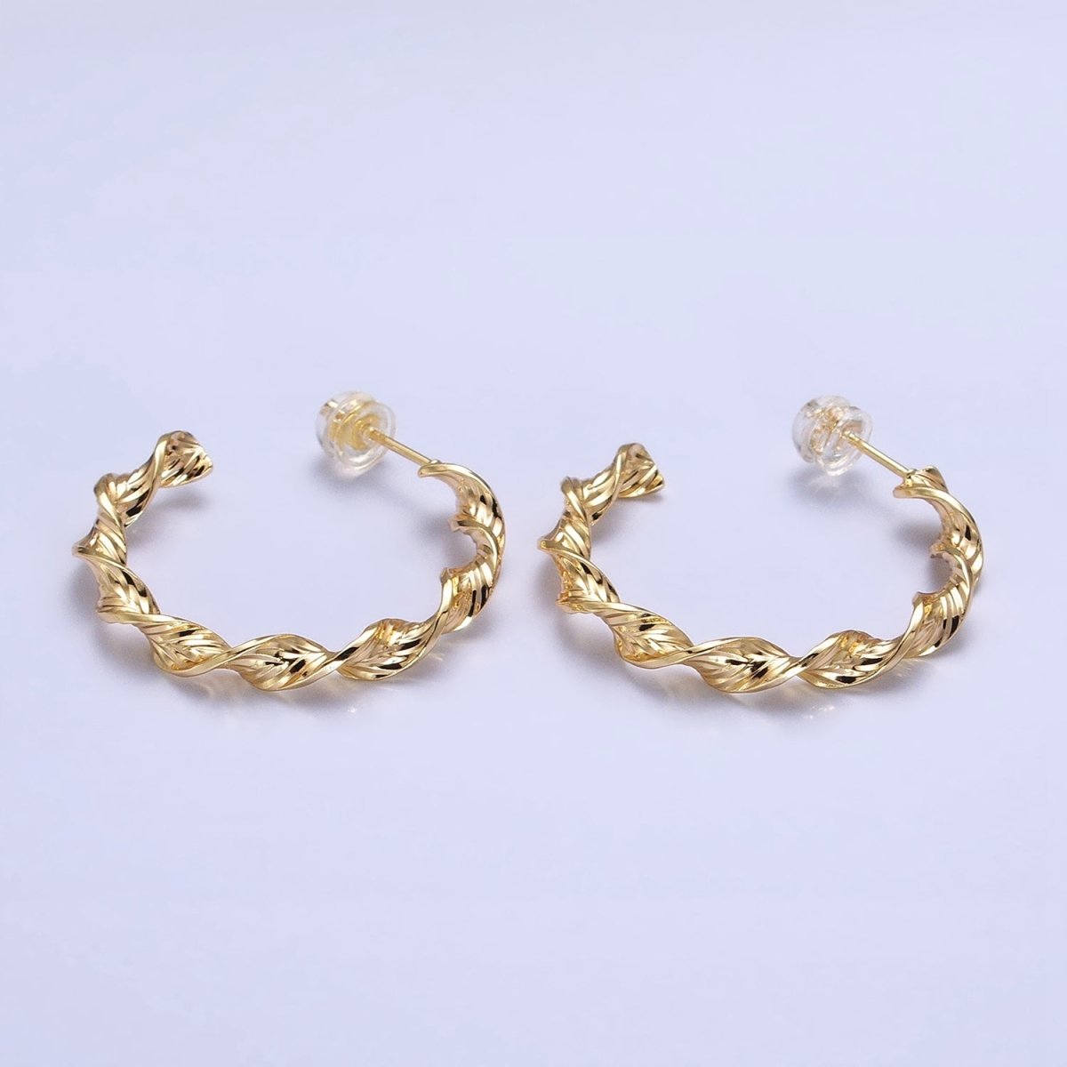 Silver, Gold 30mm Twisted Line Leaf Textured C-Shaped Hoop Earrings | AB852 AB884 - DLUXCA