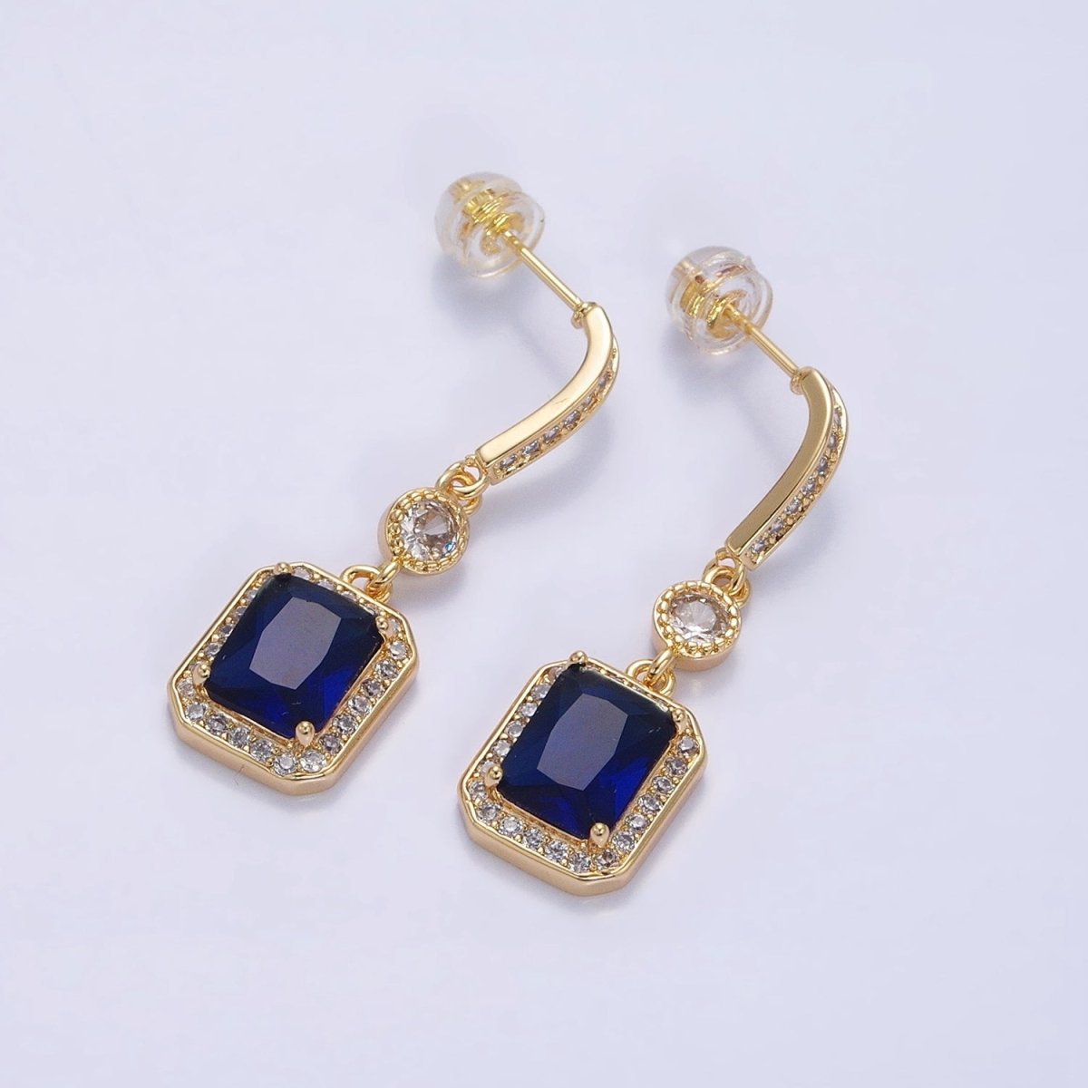 Silver, Gold Baguette Purple, Clear, Green, Red Blue Drop Dangle Micro Paved Bar Stud Earrings | AB987 - AB996 - DLUXCA