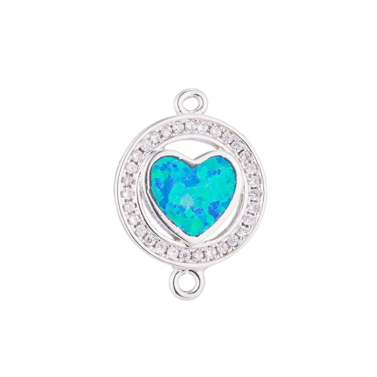 Silver, Gold, Black Gold Heart with Green/Blue Opal, Circle of Love, Cubic Zirconia Bracelet Charm Bead Finding CONNECTOR For Jewelry Making | F-125 - DLUXCA