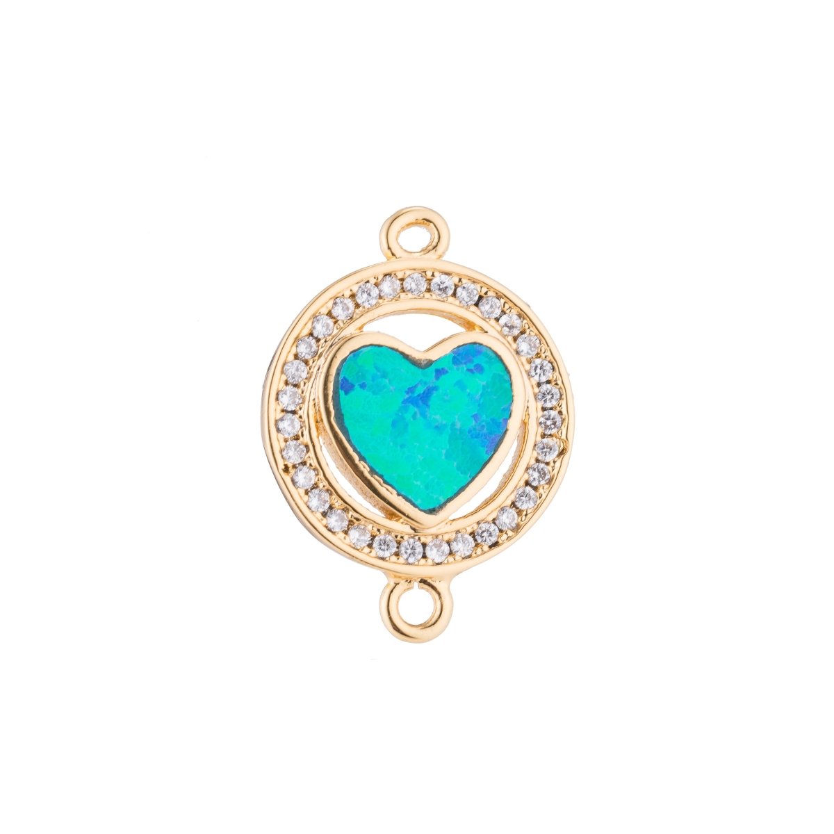 Silver, Gold, Black Gold Heart with Green/Blue Opal, Circle of Love, Cubic Zirconia Bracelet Charm Bead Finding CONNECTOR For Jewelry Making | F-125 - DLUXCA