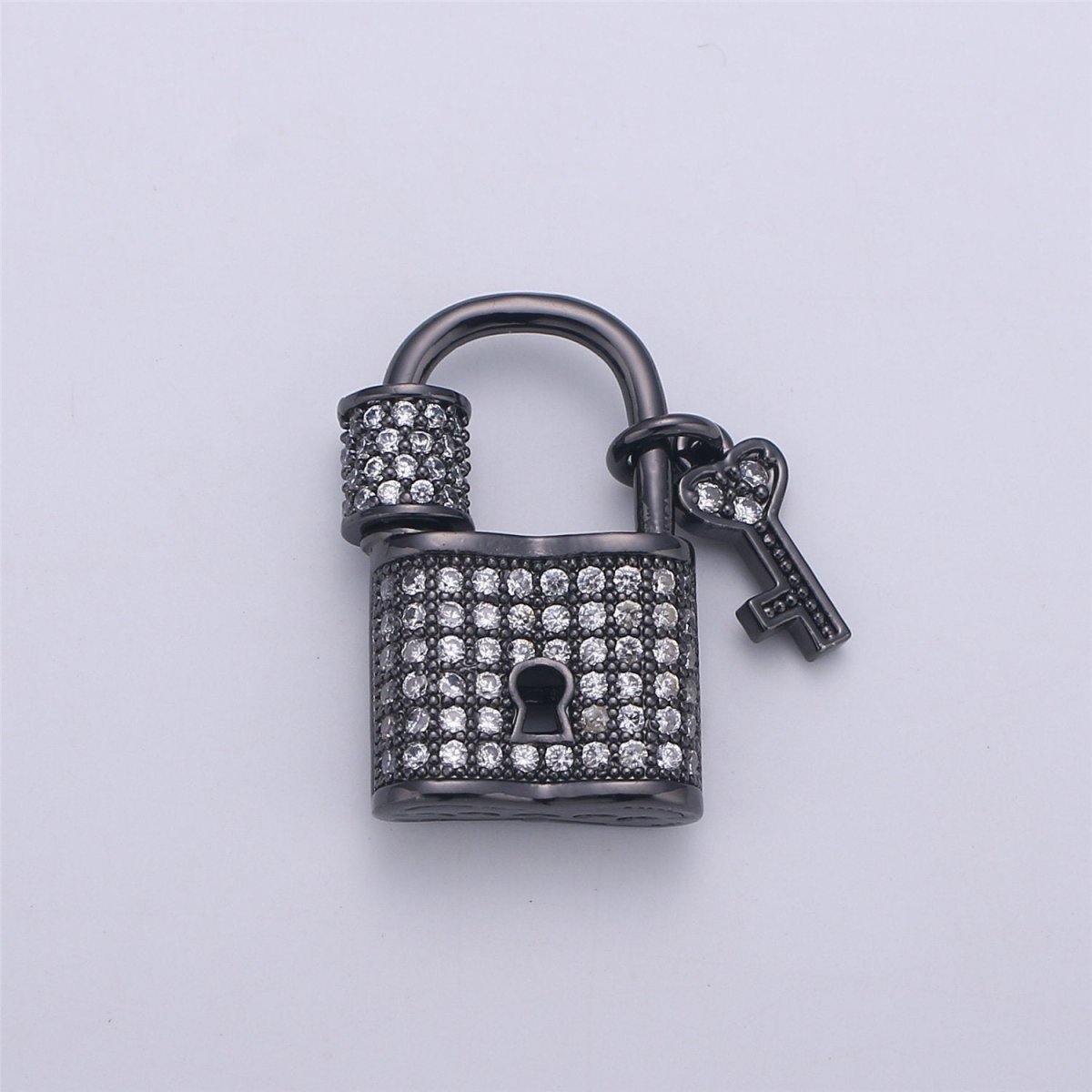Silver Gold Black Small Padlock CZ Cubic Zirconia Charm - 24k gold Filled Screw Micro Pave Charm Pendant Wholesale Clasp Charms, K-386 - DLUXCA