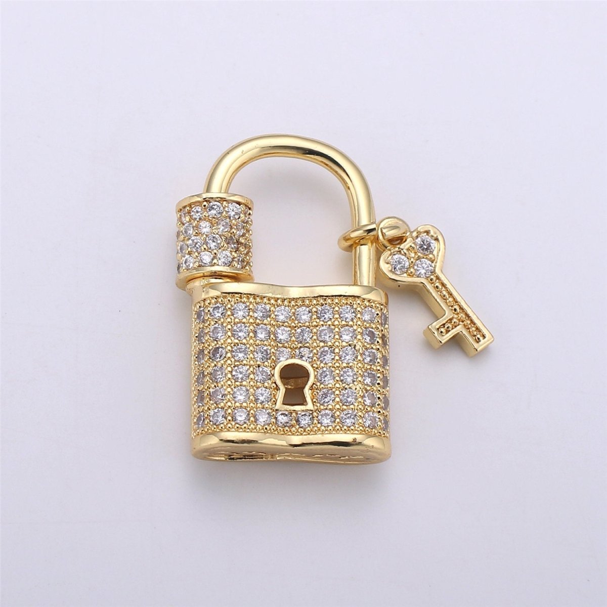 Silver Gold Black Small Padlock CZ Cubic Zirconia Charm - 24k gold Filled Screw Micro Pave Charm Pendant Wholesale Clasp Charms, K-386 - DLUXCA