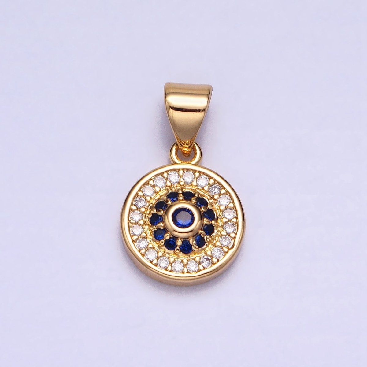 Silver, Gold Blue Clear Evil Eye Micro Paved 10mm Round Pendant | AA346 AA365 - DLUXCA