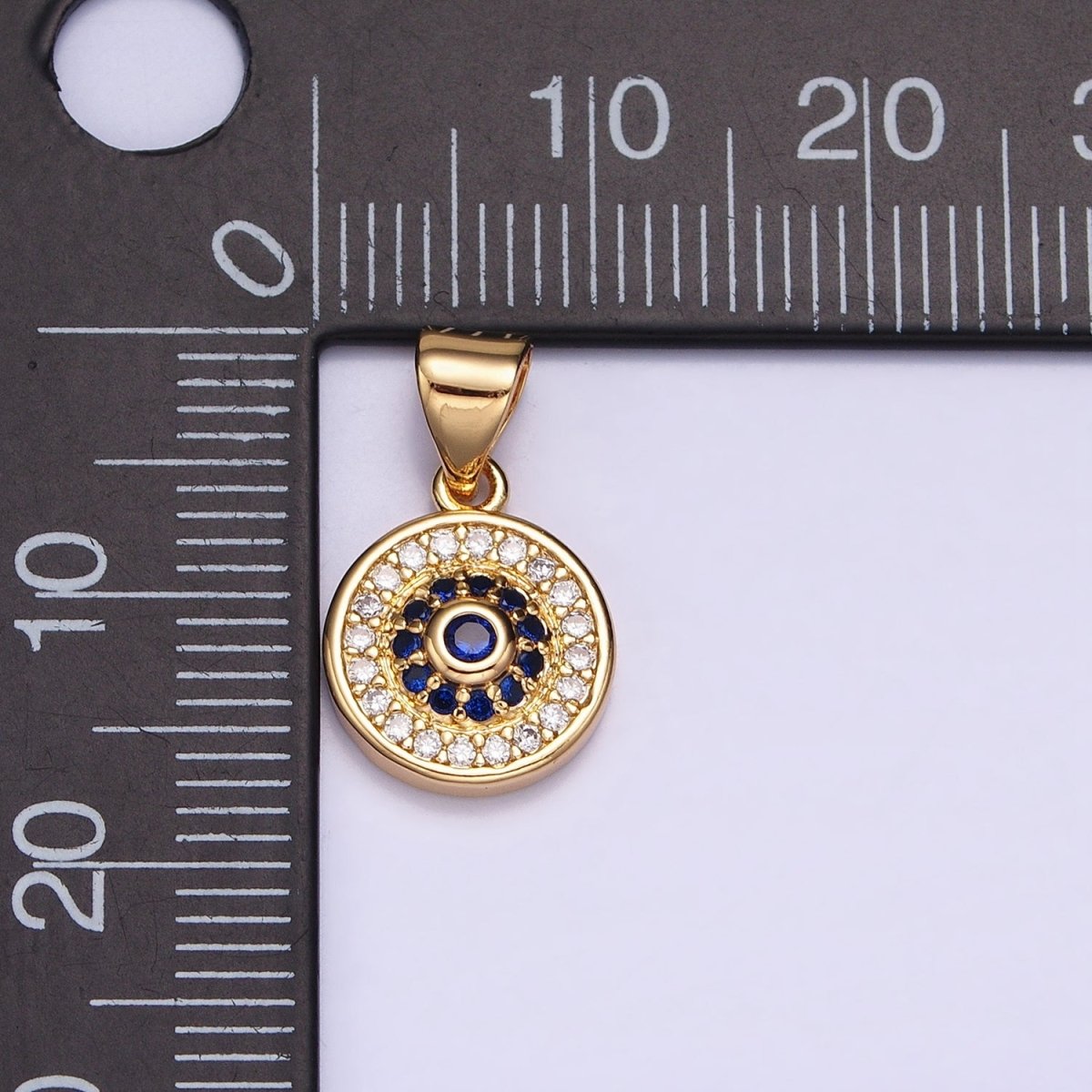 Silver, Gold Blue Clear Evil Eye Micro Paved 10mm Round Pendant | AA346 AA365 - DLUXCA
