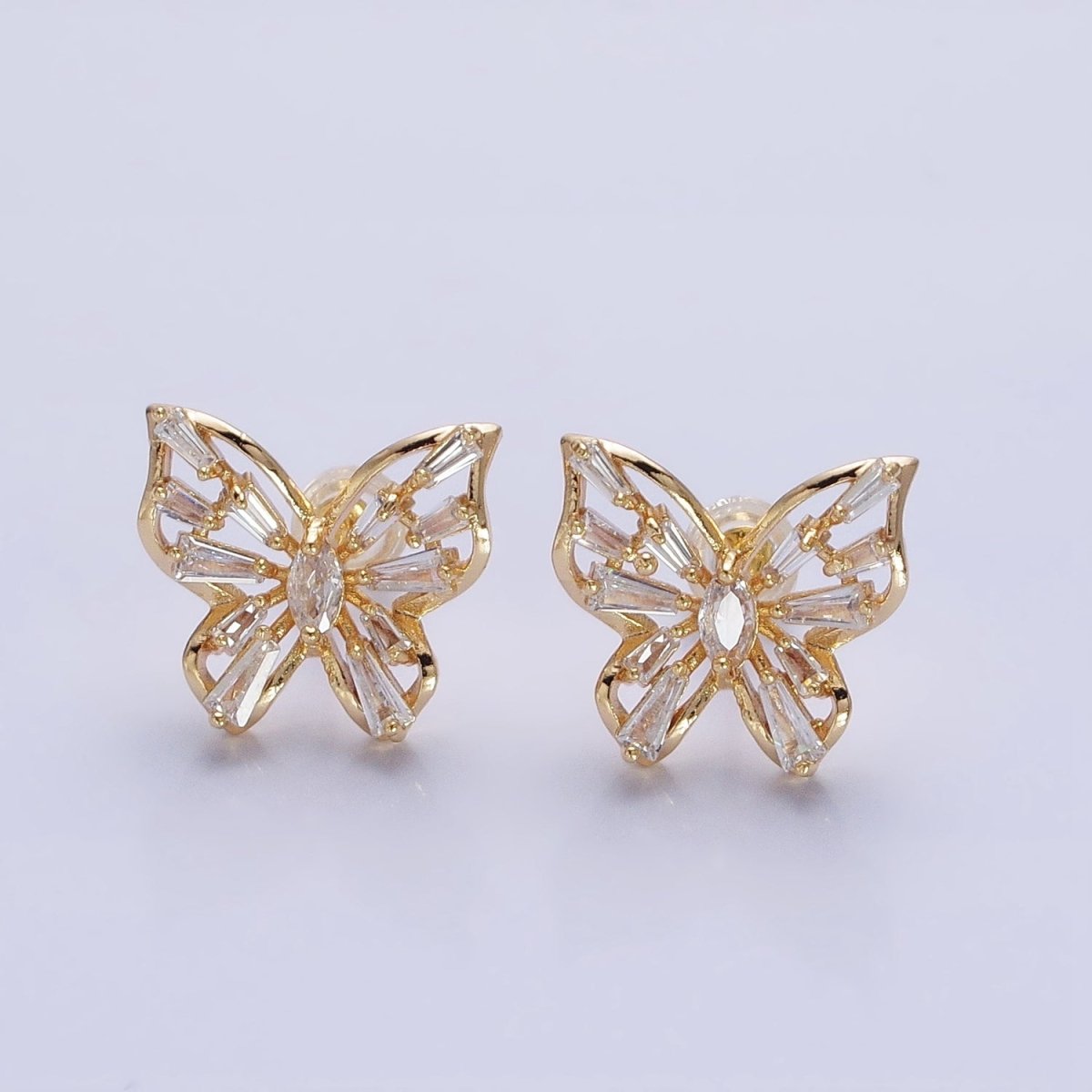 Silver, Gold Butterfly Mariposa Marquise Baguette CZ Stud Earrings | AB853 AB885 - DLUXCA