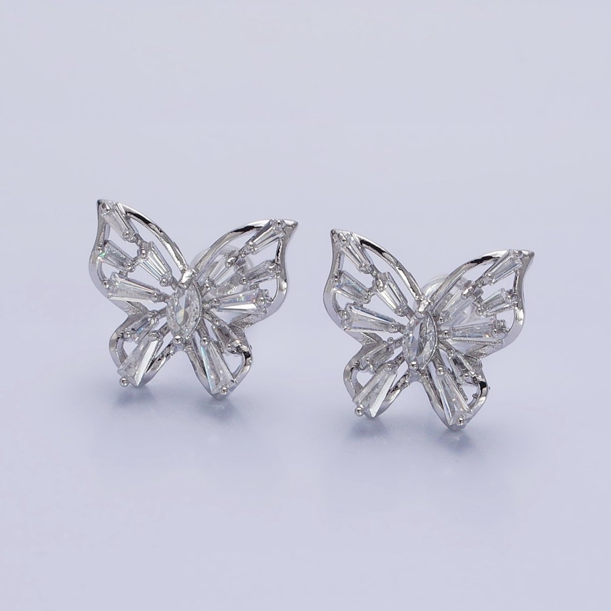 Silver, Gold Butterfly Mariposa Marquise Baguette CZ Stud Earrings | AB853 AB885 - DLUXCA