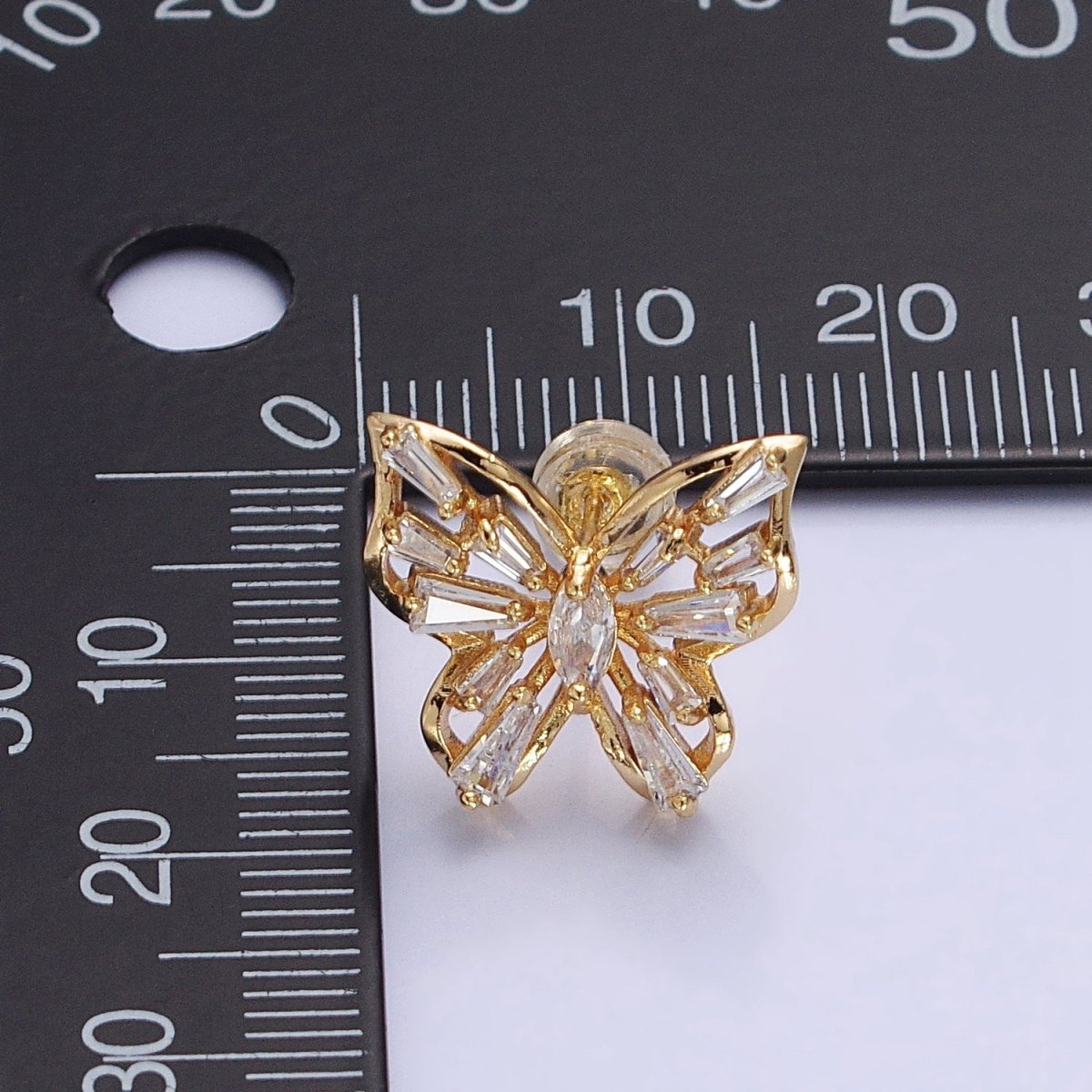 Silver, Gold Butterfly Mariposa Marquise Baguette CZ Stud Earrings | AB853 AB885 - DLUXCA