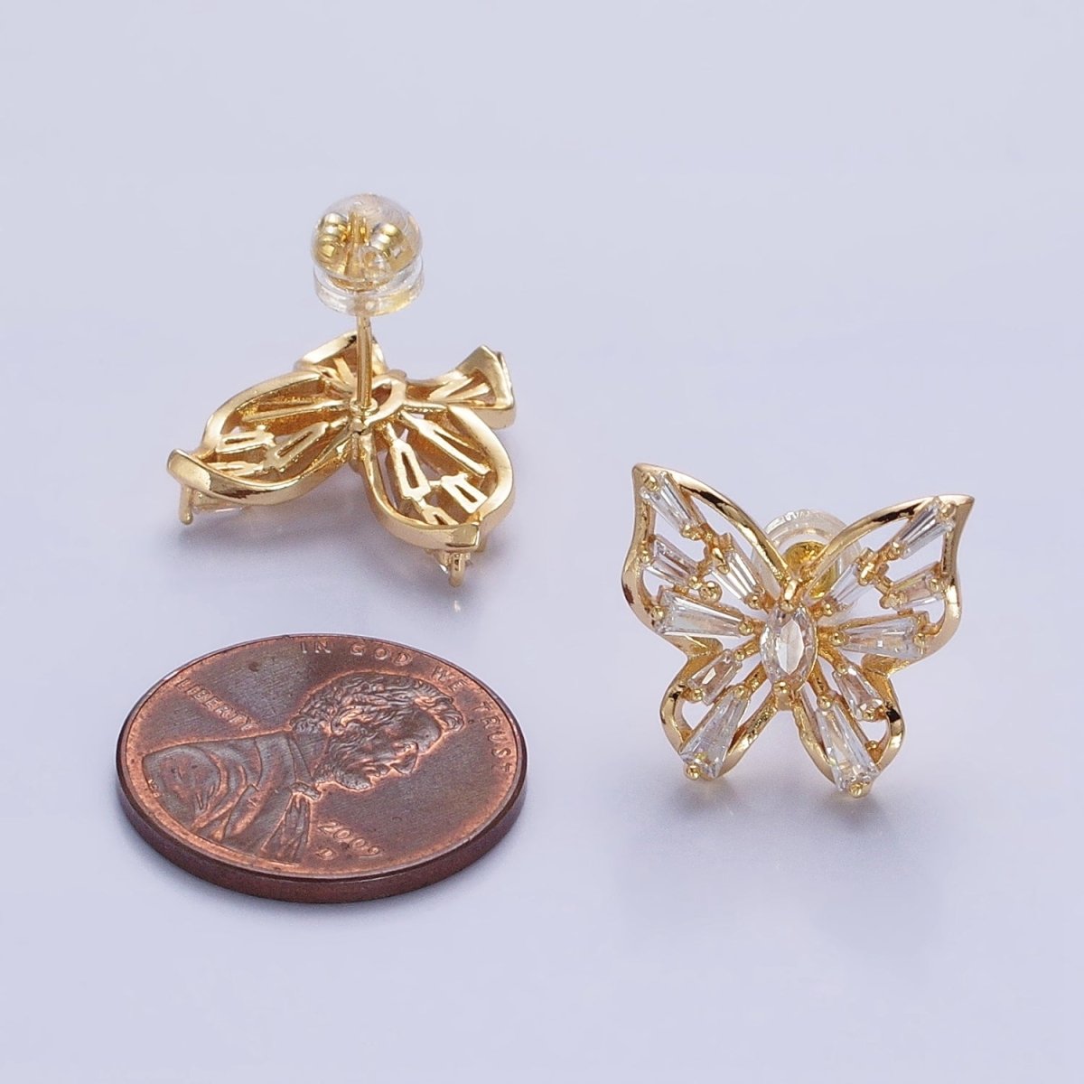 Silver, Gold Butterfly Mariposa Marquise Baguette CZ Stud Earrings | AB853 AB885 - DLUXCA