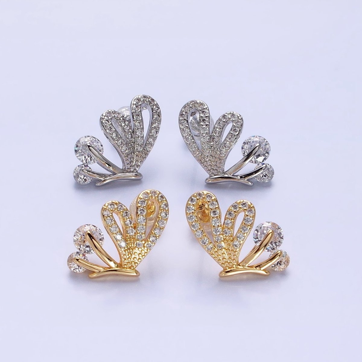 Silver, Gold Butterfly Mariposa Outline Micro Paved CZ Stud Earrings | AB816 AB833 - DLUXCA