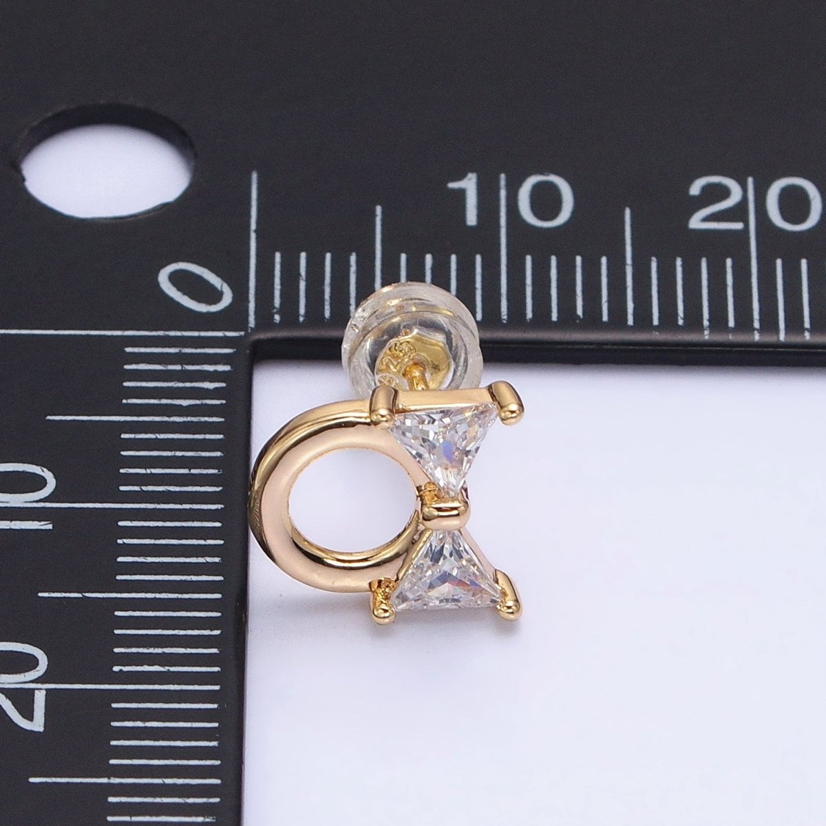 Silver, Gold Clear CZ Ribbon Bow Round Open Geometric Stud Earrings | AB580 AB610 - DLUXCA