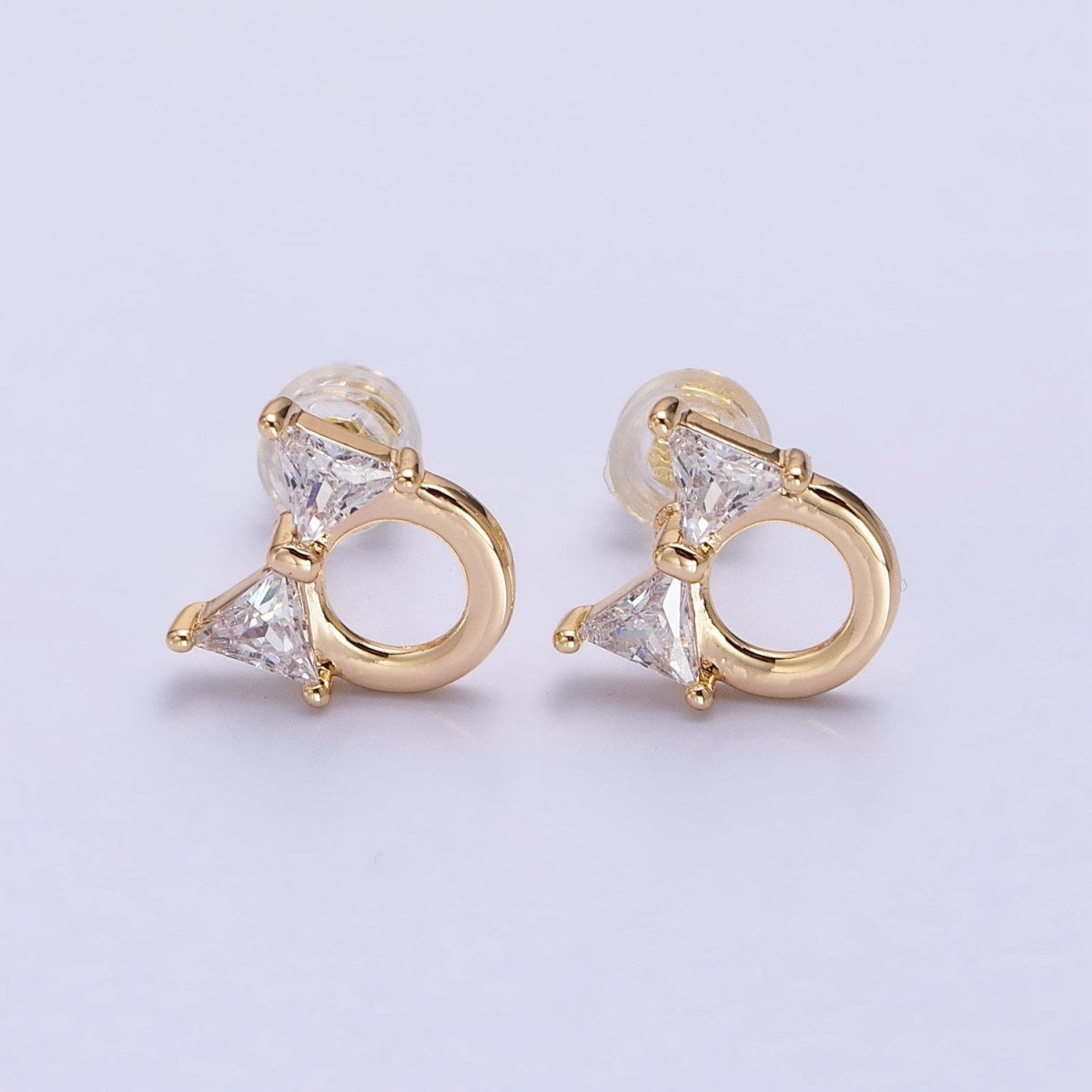 Silver, Gold Clear CZ Ribbon Bow Round Open Geometric Stud Earrings | AB580 AB610 - DLUXCA