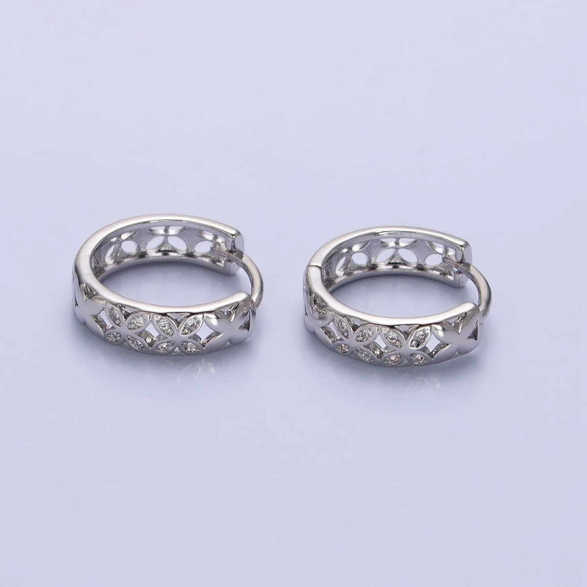 Silver, Gold Flower Butterfly CZ 15.5mm Huggie Hoop Earrings | AB819 AB915 - DLUXCA