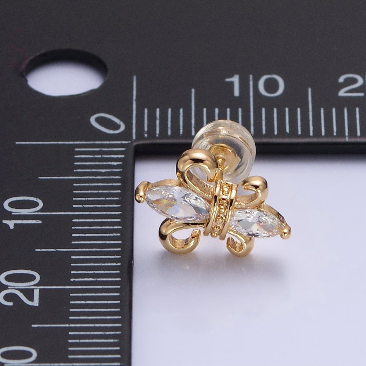 Silver, Gold French Fleur De Lis Double Clear Marquise CZ Stud Earrings | AB899 AB917 - DLUXCA