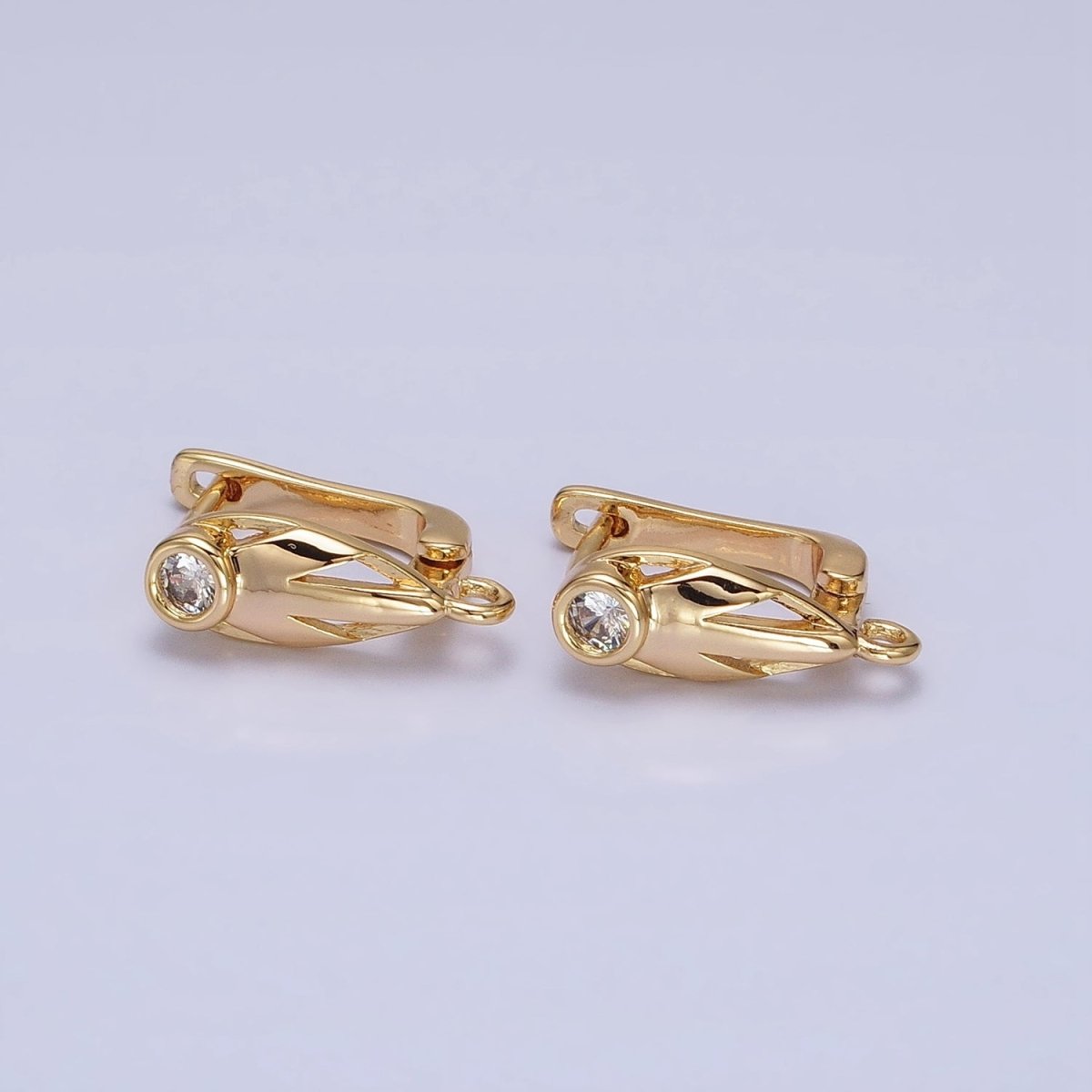 Silver, Gold Geometric Leaf Clear CZ Open Loop English Lock Earring Supply | Z-202 Z-214 - DLUXCA