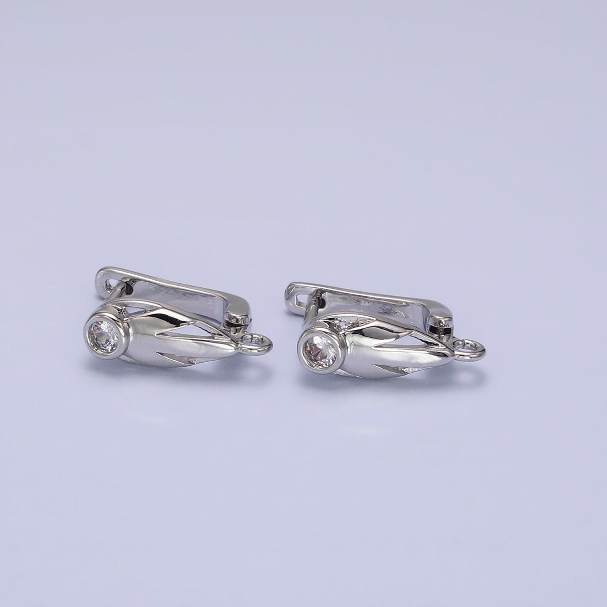 Silver, Gold Geometric Leaf Clear CZ Open Loop English Lock Earring Supply | Z-202 Z-214 - DLUXCA