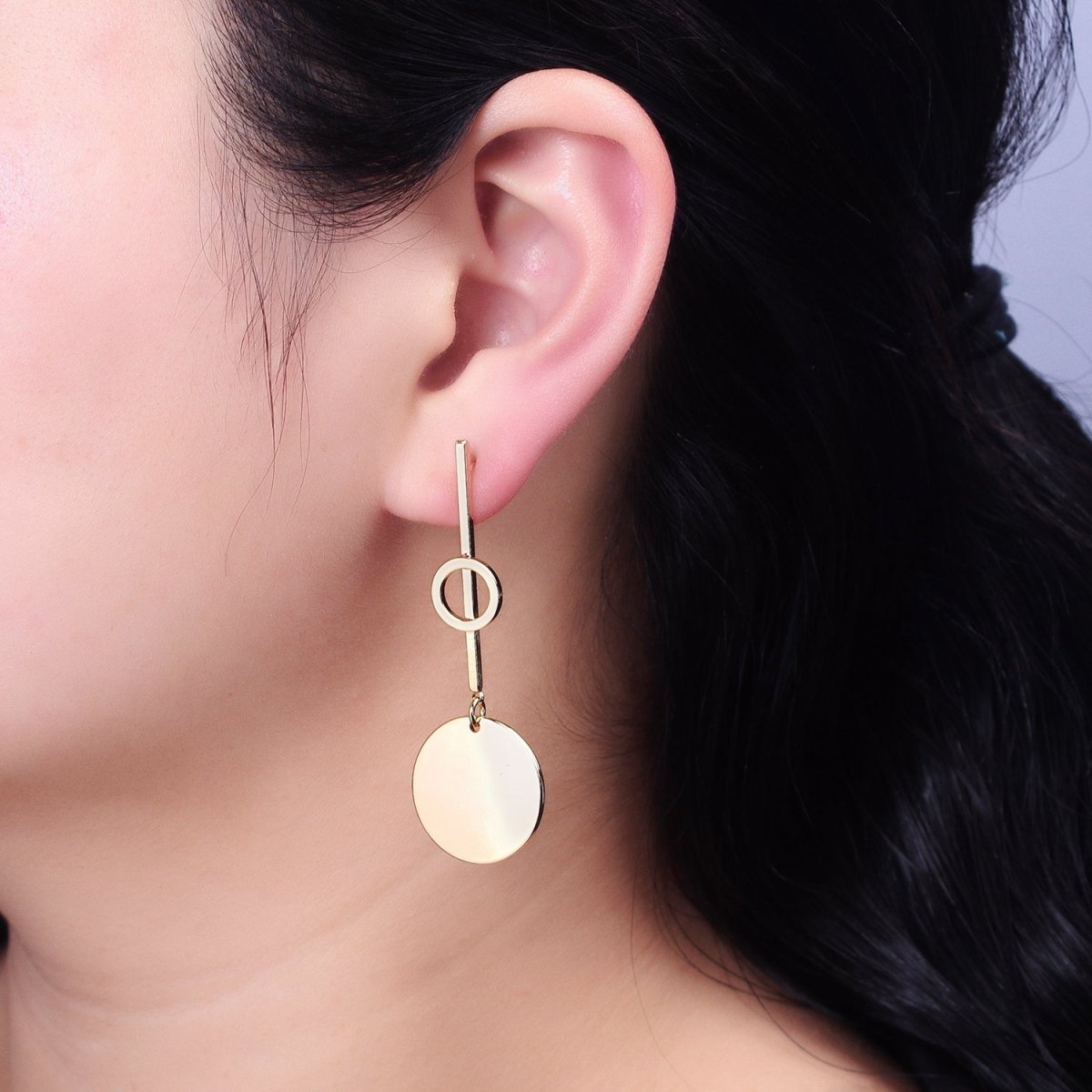 Silver, Gold Geometric Round Coin Drop Dangle Circle Linear 57.5mm Stud Earrings | AB967 AB975 - DLUXCA