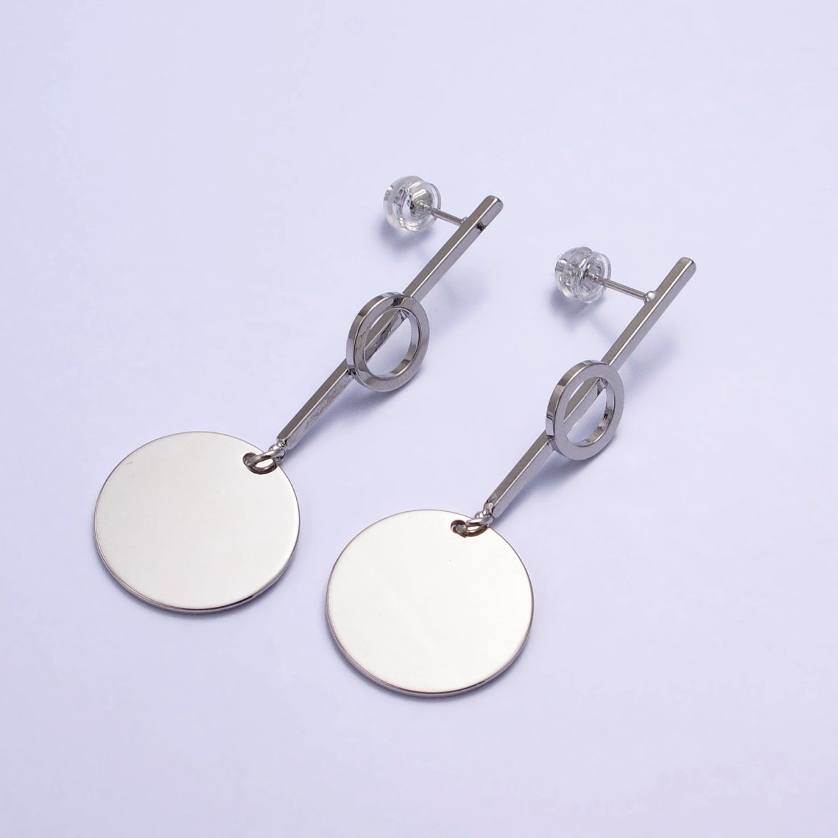 Silver, Gold Geometric Round Coin Drop Dangle Circle Linear 57.5mm Stud Earrings | AB967 AB975 - DLUXCA