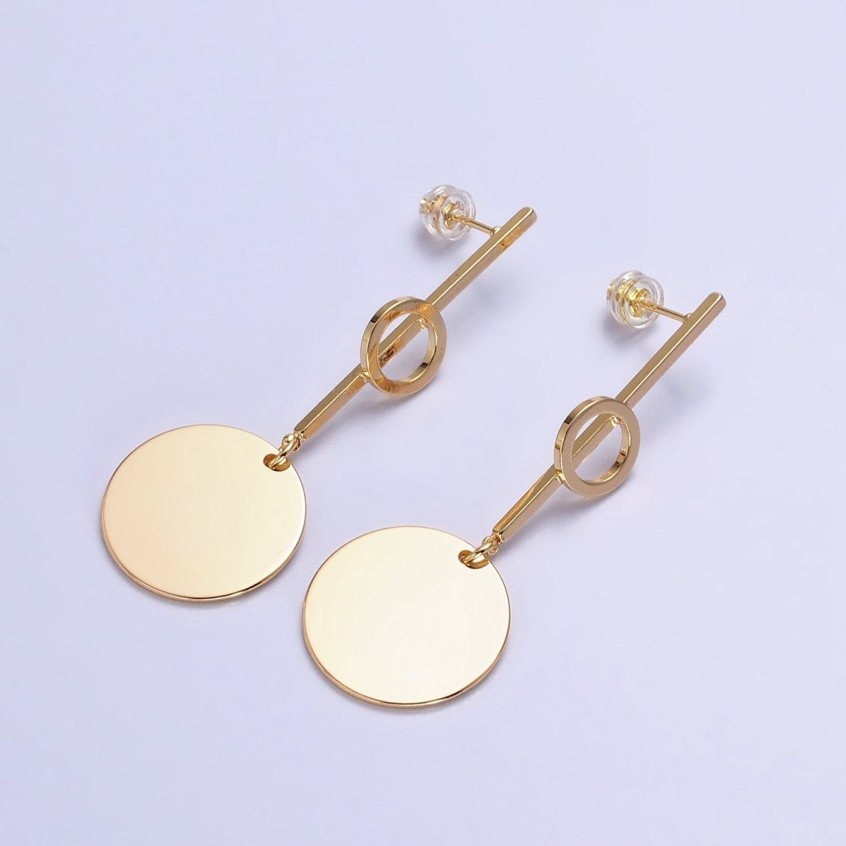 Silver, Gold Geometric Round Coin Drop Dangle Circle Linear 57.5mm Stud Earrings | AB967 AB975 - DLUXCA