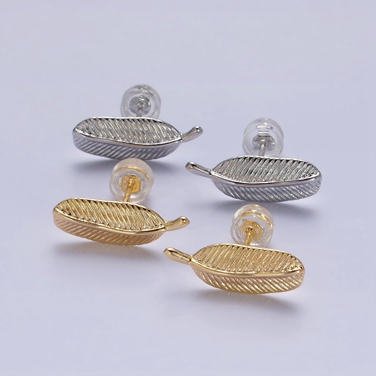 Silver, Gold Line-Textured Natural Plant Leaf Stud Earrings | AB813 AB835 - DLUXCA