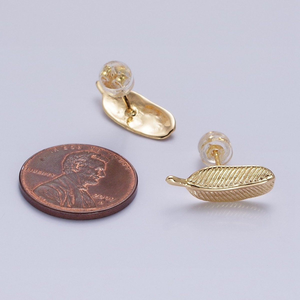 Silver, Gold Line-Textured Natural Plant Leaf Stud Earrings | AB813 AB835 - DLUXCA