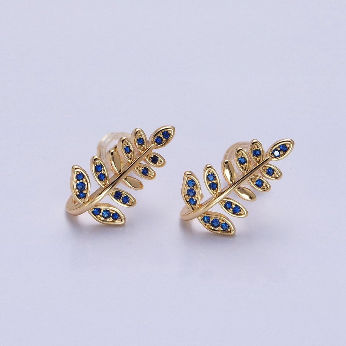 Silver, Gold Long Majesty Palm Leaf Fuchsia, Clear, Green, Blue, Pink, Purple Micro Paved Stud Earring | AB872 - AB223 - DLUXCA