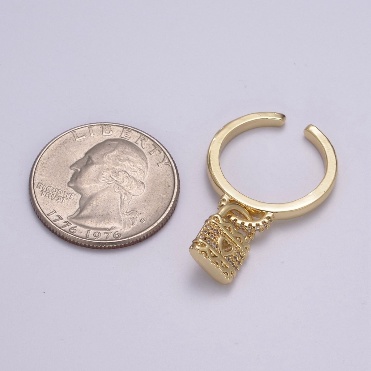 Silver / Gold Love Lock Ring Cuff Open Ring Adjustable Women Padlock Jewelry U-213 U-214 - DLUXCA
