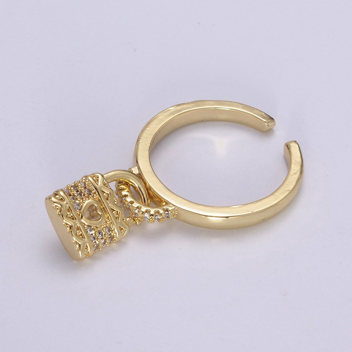 Silver / Gold Love Lock Ring Cuff Open Ring Adjustable Women Padlock Jewelry U-213 U-214 - DLUXCA