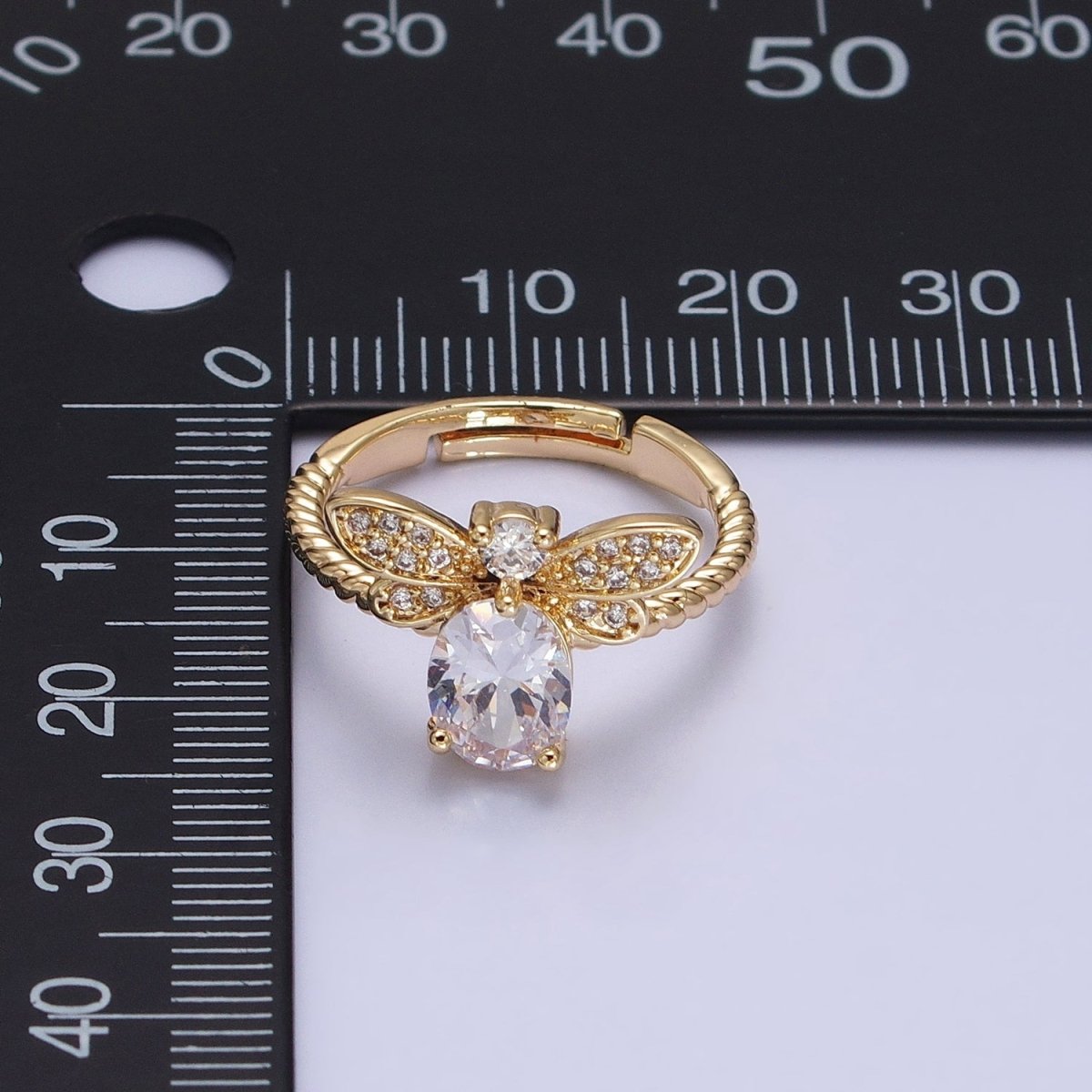 Silver, Gold Micro Paved Bettle Insect Clear Oval CZ Twisted Adjustable Ring | O-1505 O-1506 - DLUXCA