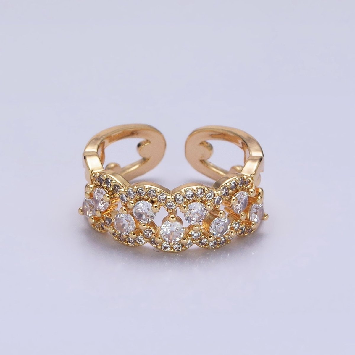 Silver, Gold Micro Paved Clear CZ Rounded Bubble Double Band Ring | O-1888 O-1889 - DLUXCA