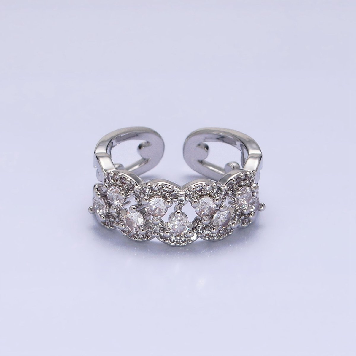 Silver, Gold Micro Paved Clear CZ Rounded Bubble Double Band Ring | O-1888 O-1889 - DLUXCA