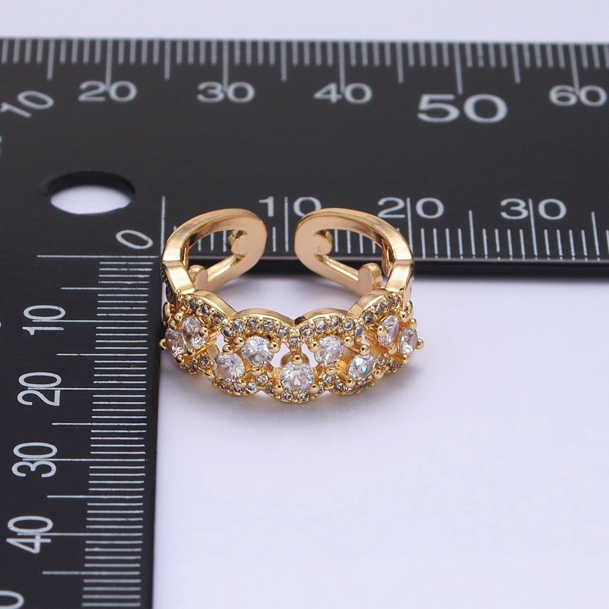 Silver, Gold Micro Paved Clear CZ Rounded Bubble Double Band Ring | O-1888 O-1889 - DLUXCA