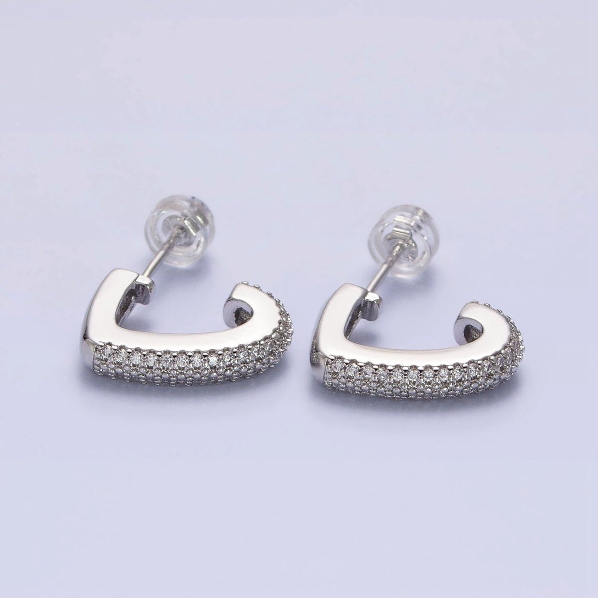 Silver, Gold Micro Paved CZ J-Shaped Geometric Hoop Earrings | AB818 AB824 - DLUXCA