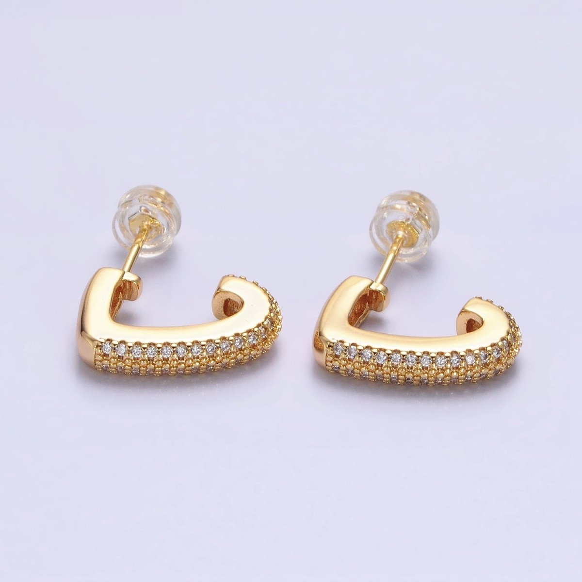 Silver, Gold Micro Paved CZ J-Shaped Geometric Hoop Earrings | AB818 AB824 - DLUXCA