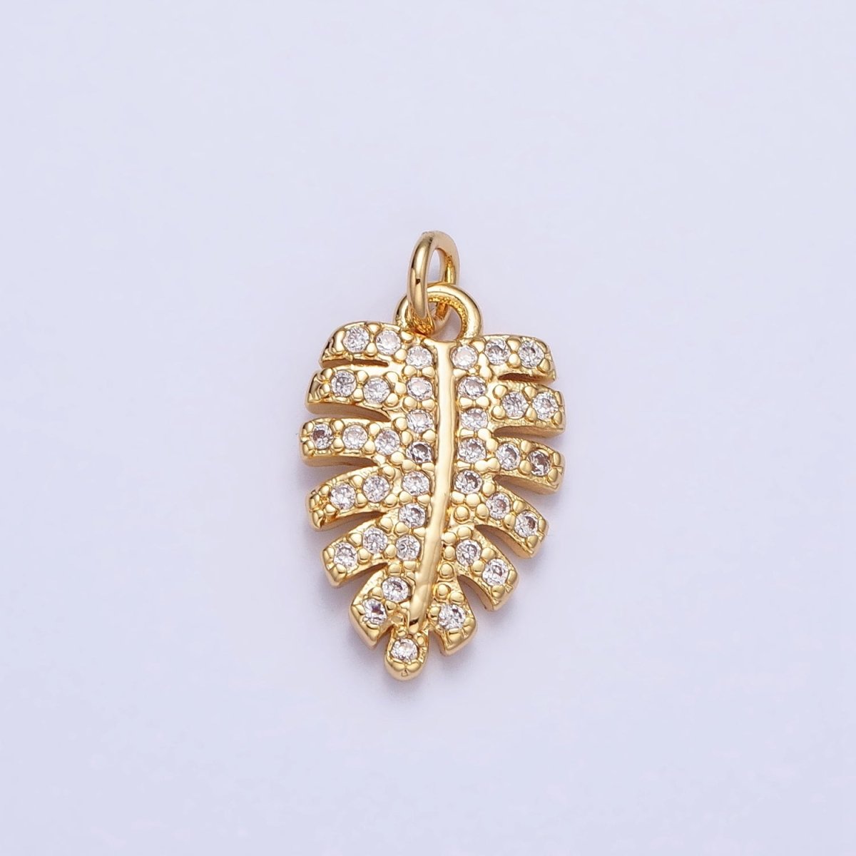 Silver, Gold Micro Paved CZ Nature Beach Monstera Palm Leaf Charm | AC950 - DLUXCA